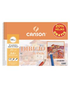 BLOC DIBUJO CANSON BASIK ESPIRAL MICROPERFORADO SIN RECUADRO A4+ 130G 16+4H