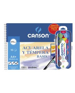 BLOC ACUARELA CANSON BASIK ESPIRAL + MINI ACUARELAS 12 A4 370G 10H