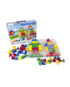 JUEGO MINILAND SUPERPEGS 64 PIEZAS COLORES PRIMARIOS +2 AÑOS