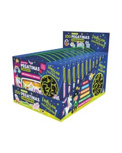 Imagen de maletín de 100 pegatinas luminiscentes Imagiland Playtime de 12 UD para niños de 3 años sobre un expositor de sobremesa. A la venta en Novedades Marlu.